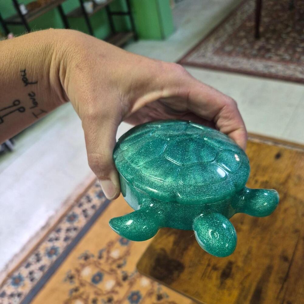 Green glitter resin turtle shaped